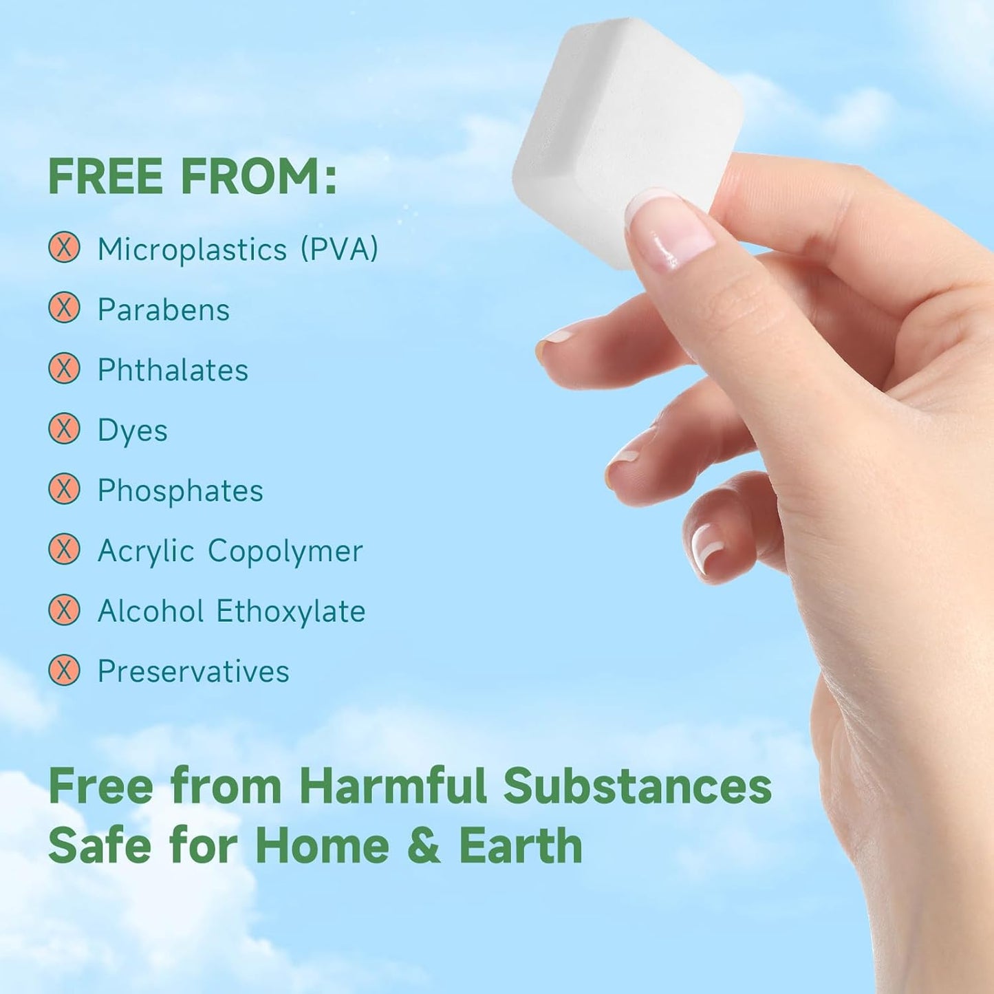 100% Plastic-Free Dishwasher Detergent Tablets, 32 Count, Free & Clear, All-in-One Dishwashing Pods, Enzyme-Powered for Stuck-On Food, Phosphate & Dye Free, Residue-Free Sparkling Shine