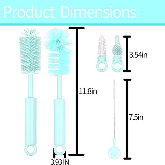 Silicone Bottle Brush Set - 5 in 1 Silicone & Nylon Bottle Cleaner BPA-Free for Owala 24oz/32oz/40oz Cup, Multifunctional Cleaning Kit for Owala/Stanley/Yeti Tumbler Cup Accessories - Blue