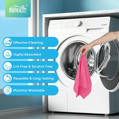 HOMEXCEL Microfiber Cleaning Cloth 210GSM, Pack of 12, Size:11.5" x 11.5", Ultra-Soft, High-Density Non-Abrasive Cleaning Towels for Cars, Glass, Kitchen, Reusable Rags, Blue/Green/Yellow/Pink