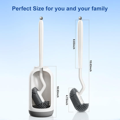 HAMITOR Toilet Bowl Brush Holder Set: Deep Cleaning Silicone Toilet Cleaner Scrubber Under Rim with Curved Bristle for Bathroom Dead Corner Clean - Modern Rv Toilet Decorative Accessories - Gray