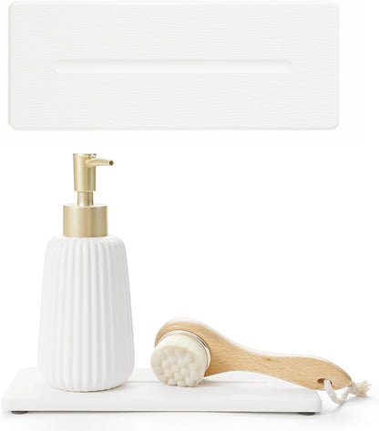 Fast Water Absorption Sink Organizer Tray Set, 3-Pack Compact and Space-Saving Stone Soap Holder Caddy for Kitchen & Bathroom Counter, Faucet Splash Guard, White (1pc of 8"x3.8" + 2pcs of 3.8"x3.8")