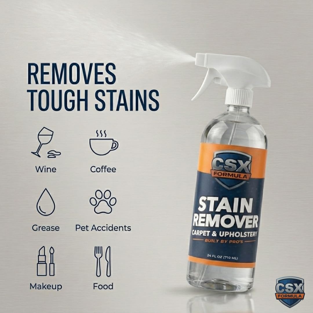 CSX Powerful Stain Remover 24oz – Heavy Duty Carpet & Upholstery Cleaner, Professional Strength, Deep Clean Formula – Removes grease, wine, coffee, ink, food, and more – Made in the USA