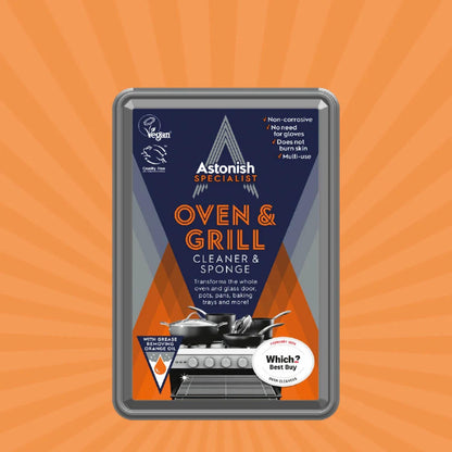 Astonish Specialist Oven & Grill Cleaner & Sponge, 250g – Powerful Degreasing Paste with Orange Oil, Restores Shine Without Harsh Chemicals – For Ovens, Grills, Racks & Toughened Glass