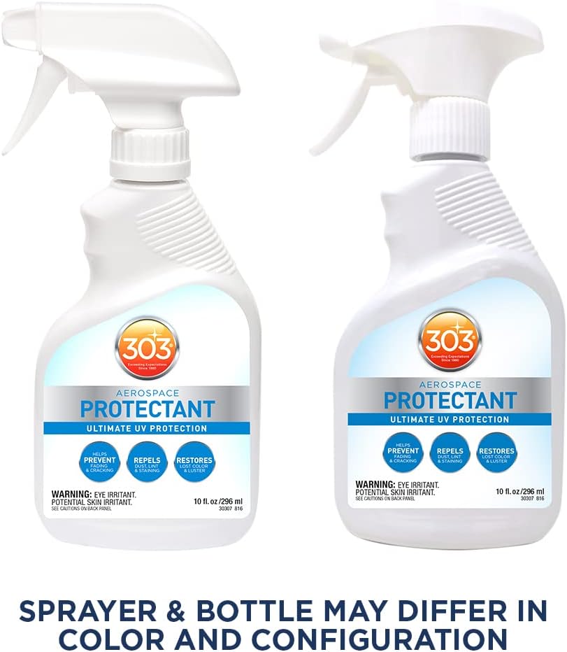 303 Products (30308CSR) UV Protectant Spray for Vinyl, Plastic, Rubber, Fiberglass, Leather & More – Dust and Dirt Repellant - Non-Toxic, Matte Finish, 16 Fl. oz., White