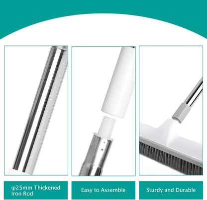 Floor Scrub Brush and V-Shape Grout Brush with Long Handle 3 in 1 Replaceable Head Scrape Brush Stiff Bristle with Swivel Head for Cleaning Tiles Hardwood Floors Patios Blue
