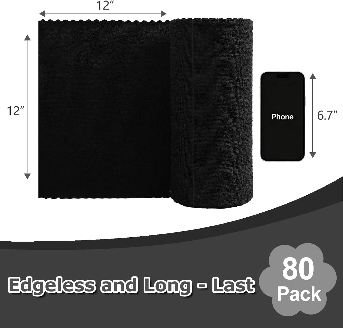 80 Pack Microfiber Cleaning Cloth Roll Reusable Paper Towels 12"x12" Tear Away Cloth, Microfiber Towels for Cars, Wash Cloths, Lint Free Dark Grey Rags for House, Kitchen,Window,Cleaning Supplies