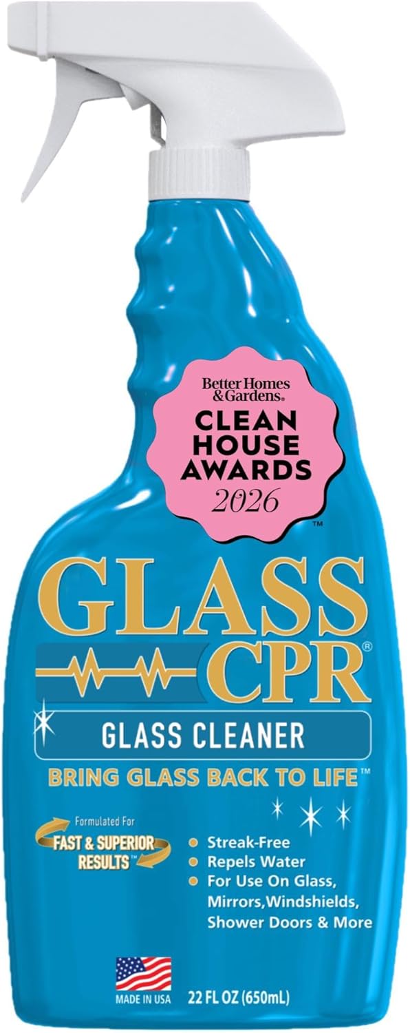 Glass CPR 2-in-1 Glass Cleaner and Water Repellent, 22 oz Spray plus 2 Microfiber Applicator Towels, Streak-Free for Shower Doors, Windshields, Mirrors, Hard Water Stain Formula, Made in USA