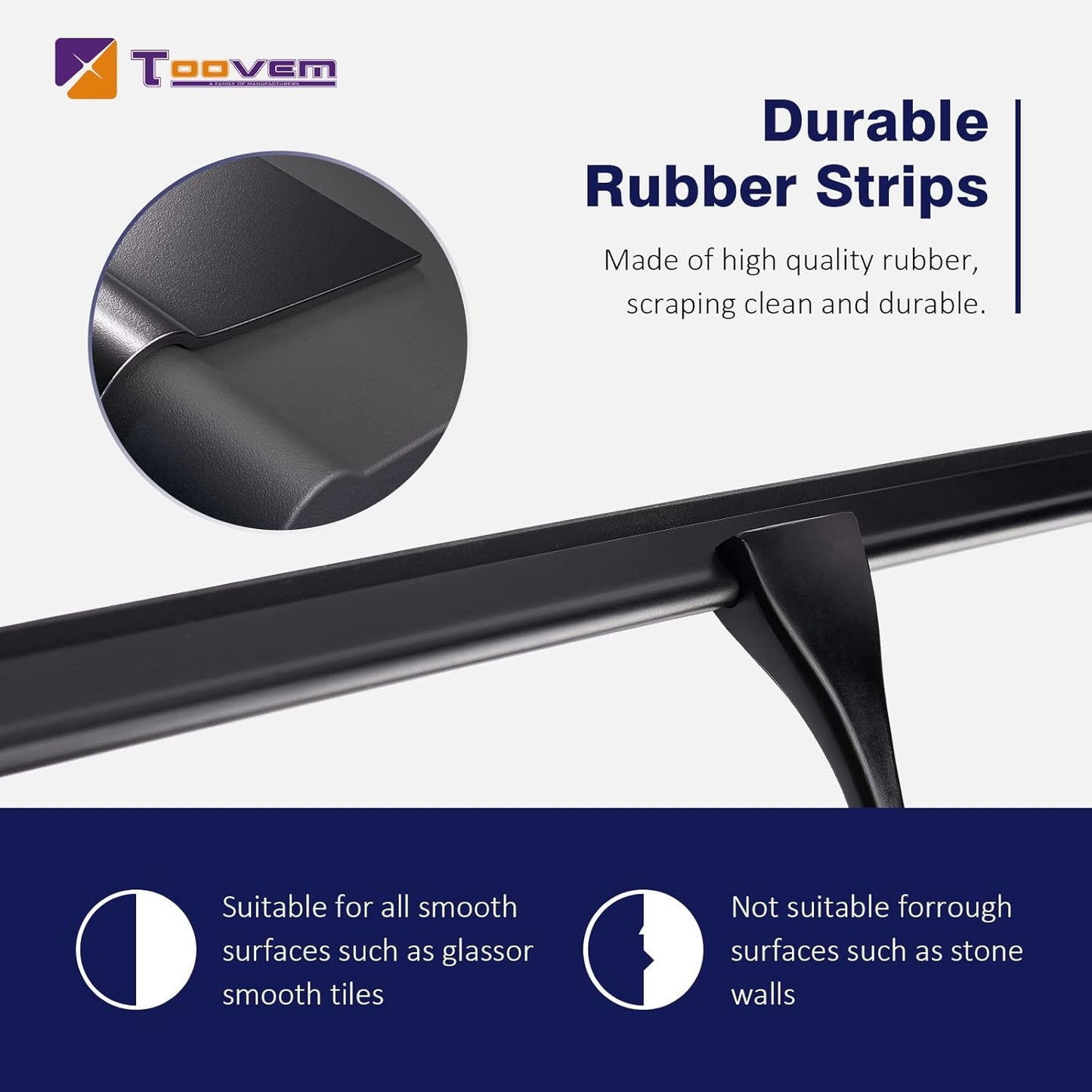 TOOVEM 14 Inch Shower Squeegee for Glass Doors, Window, Bathroom, Car Windshield, Shower Cleaning Tools with S Hook, Square Sticky Hook (Silver)
