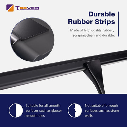 TOOVEM 14 Inch Shower Squeegee for Glass Doors, Window, Bathroom, Car Windshield, Shower Cleaning Tools with S Hook, Square Sticky Hook (Silver)