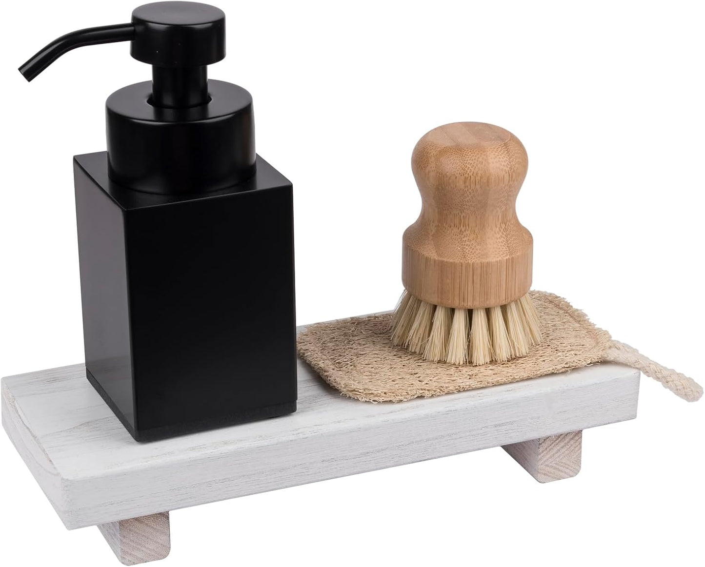 zoocatia Small Wood Tray Pedestal Stand Farmhouse Bathroom Decor Decorative Wooden Riser Kitchen Soap Dish Holder for Vanity, Counter, Sink, 9" x 5.9" - Black