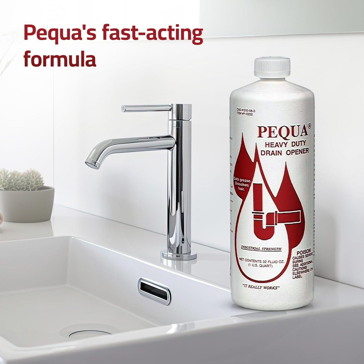 PEQUA INDUSTRIES P-10232 Pequa Heavy Duty Drain Opener, Non-Acid, Fast-Acting Formula, Industrial strength Drain Cleaner for Sinks, Tubs, Septic Tanks -32 Oz