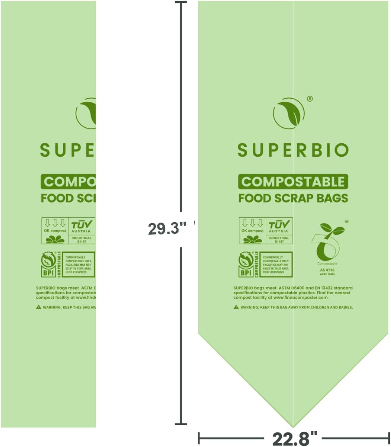 SUPERBIO 13 Gallon Compostable Kitchen Waste Bags with Handles, Food Scrap Bags Certified by BPI, OK compost INDUSTRIAL, 30 Count, 49.2L