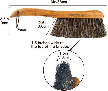 AMERWASH PLUS Counter Brush for Furniture, Drafting, Patio, Bed, Fireplace, Woodworking Cleaning, Horsehair Bristles Duster Wooden Handle Shop Brush, Hand Broom Brush - 2 Pack