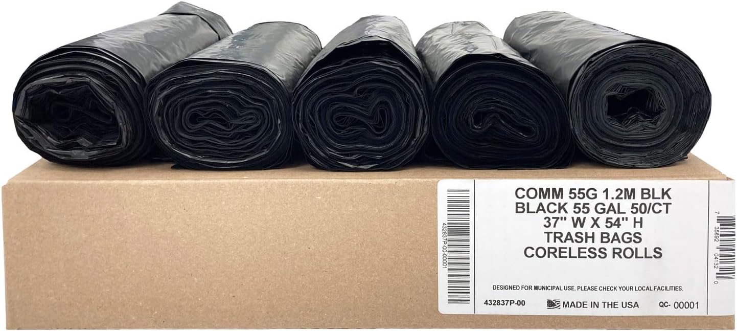 Ultrasac Heavy Duty 55 Gallon Clear Trash Bags - (Value 50 Pack) - 1.2 MIL equivalent Industrial Strength Plastic 37" x 54" for 50-55 Gal Cans -Fits Toter, Rubbermaid Brute, Carlislie Bronco etc.