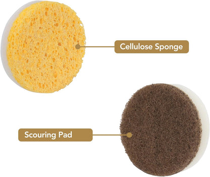 DrDirt Dish Sponge with Handle | Multipurpose 2 Round Wood Pulp Dish Sponges & 1 Scouring Pad Kitchen Sponge | Non-Scratch Scrub Sponges for Dishes, Pans, Pots & Sink Cleaning