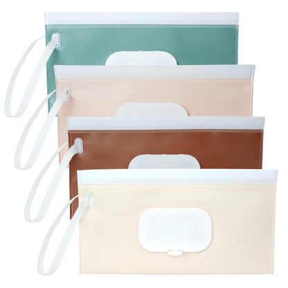 4 Pack Wipes Dispenser, Seposeve Portable Baby Wipe Case, Refillable Baby Wipes Container, Wipe Holder, Keeps Wipes Fresh, Reusable Wet Wipe Pouch for Outdoor Outing, Camping, Hiking. PureColor