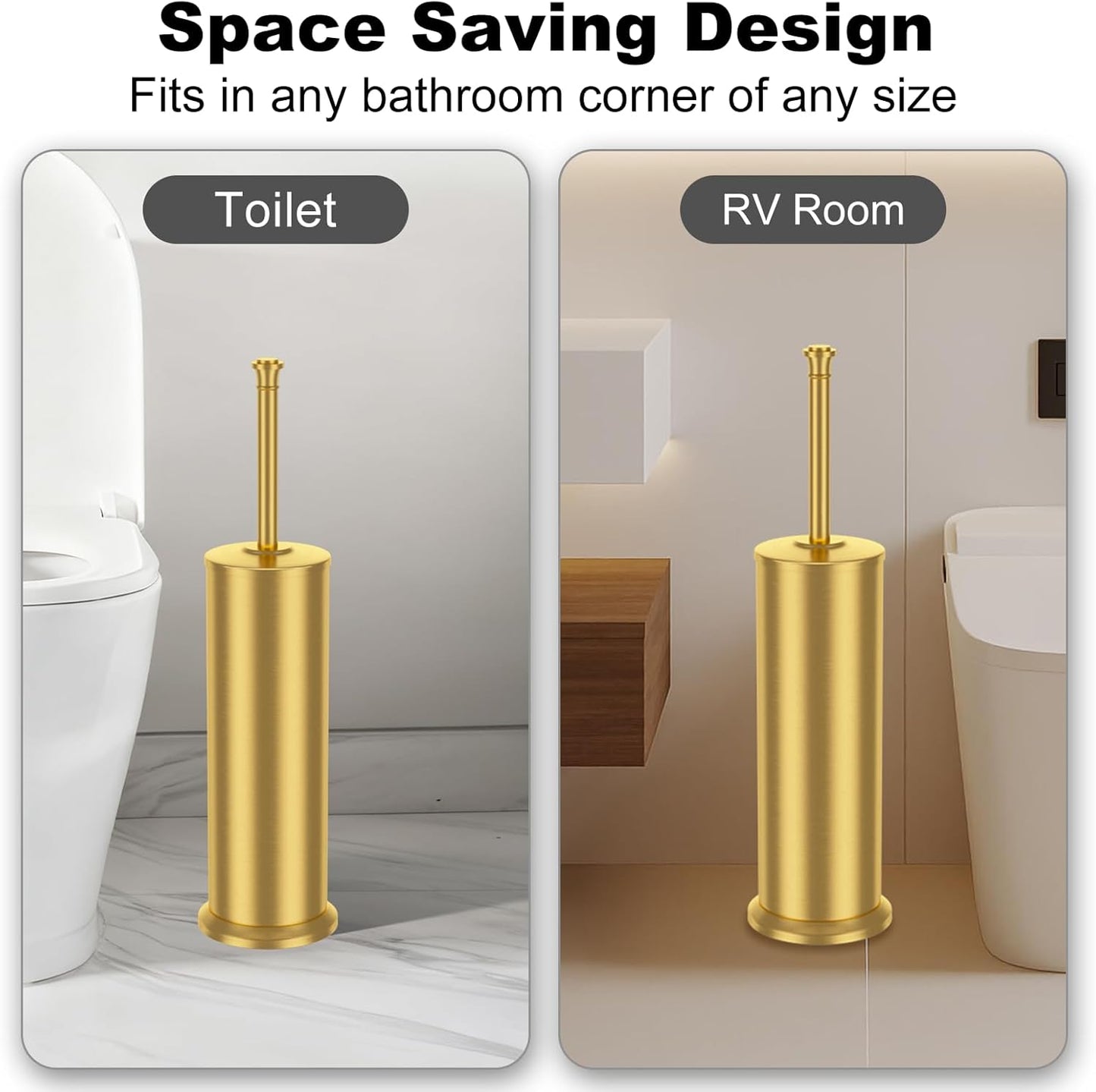 Stain Nickel Toilet Brush and Holder，Extra Long Handled Toilet Brush for Bathroom，Stainless Steel Heavy Duty Toilet Bowl Brush,Removable Inner Bowl,Deep Cleaning Dense Bristles Brush -Space Saving