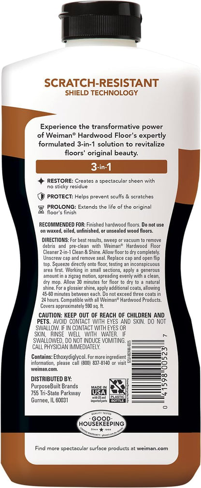 Weiman Wood Floor Polish and Restorer - 32 Ounce - High-Traffic Hardwood Floor, Natural Shine, Removes Scratches, Leaves Protective Layer, Packaging May Vary