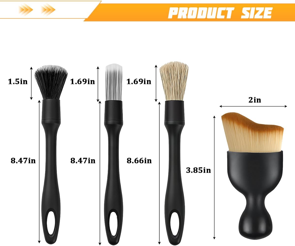 4PCS Car Detailing Brush Kit, Multi-Use Soft No Scratch Vehicle Interior Detail Duster Brush Set, Automotive Dusting Cleaning Kit for Exterior Interior, Universal for Vehicles