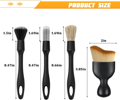 4PCS Car Detailing Brush Kit, Multi-Use Soft No Scratch Vehicle Interior Detail Duster Brush Set, Automotive Dusting Cleaning Kit for Exterior Interior, Universal for Vehicles