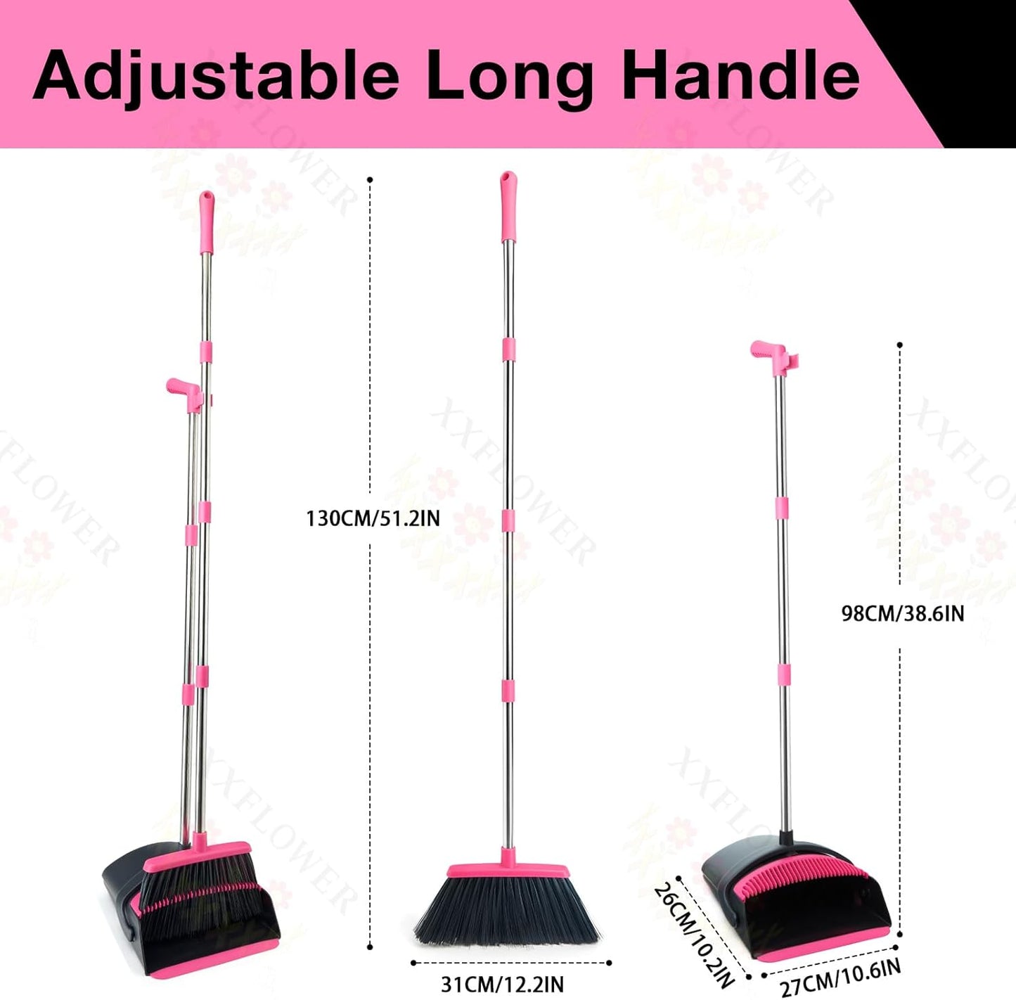 Broom and Dustpan Set with Long Handle, Light Weight Stainless Steel Poles Stand Upright Dustpans with Broom Combo for Home Kitchen Office Pet Dog Hair, Brown & Beige Color, 1-Pack