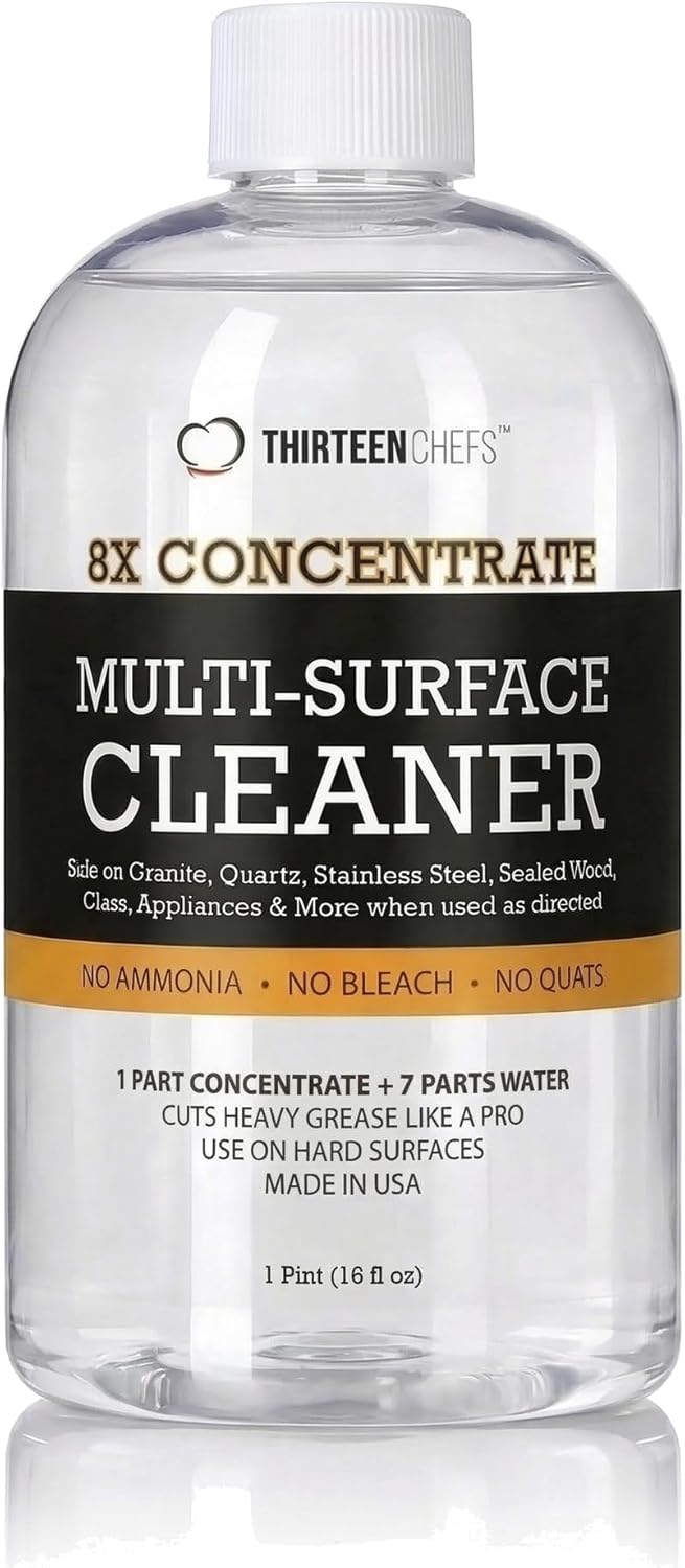 Thirteen Chefs 8X All Purpose Cleaner Concentrate - Makes 2 Gallons of Kitchen and Bathroom Cleaner for Granite and Quartz Countertops, Stainless Steel, Wood Floors - 32oz (No Sprayer Included)