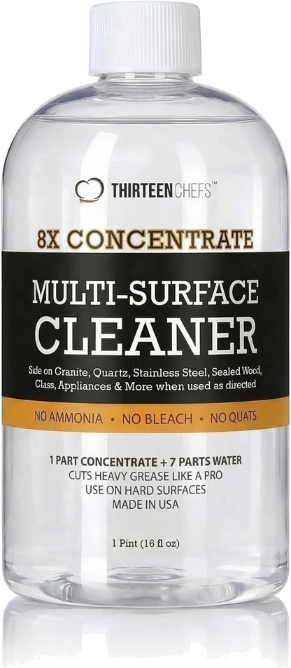 Thirteen Chefs 8X All Purpose Cleaner Concentrate - Makes 2 Gallons of Kitchen and Bathroom Cleaner for Granite and Quartz Countertops, Stainless Steel, Wood Floors - 32oz (No Sprayer Included)