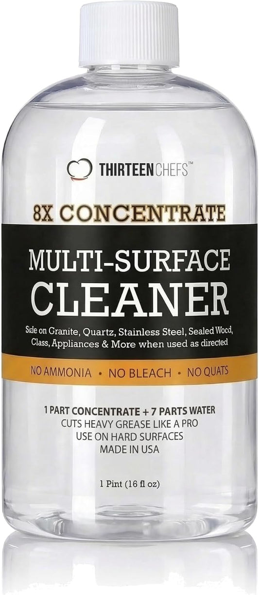 Thirteen Chefs 8X All Purpose Cleaner Concentrate - Makes 2 Gallons of Kitchen and Bathroom Cleaner for Granite and Quartz Countertops, Stainless Steel, Wood Floors - 32oz (No Sprayer Included)