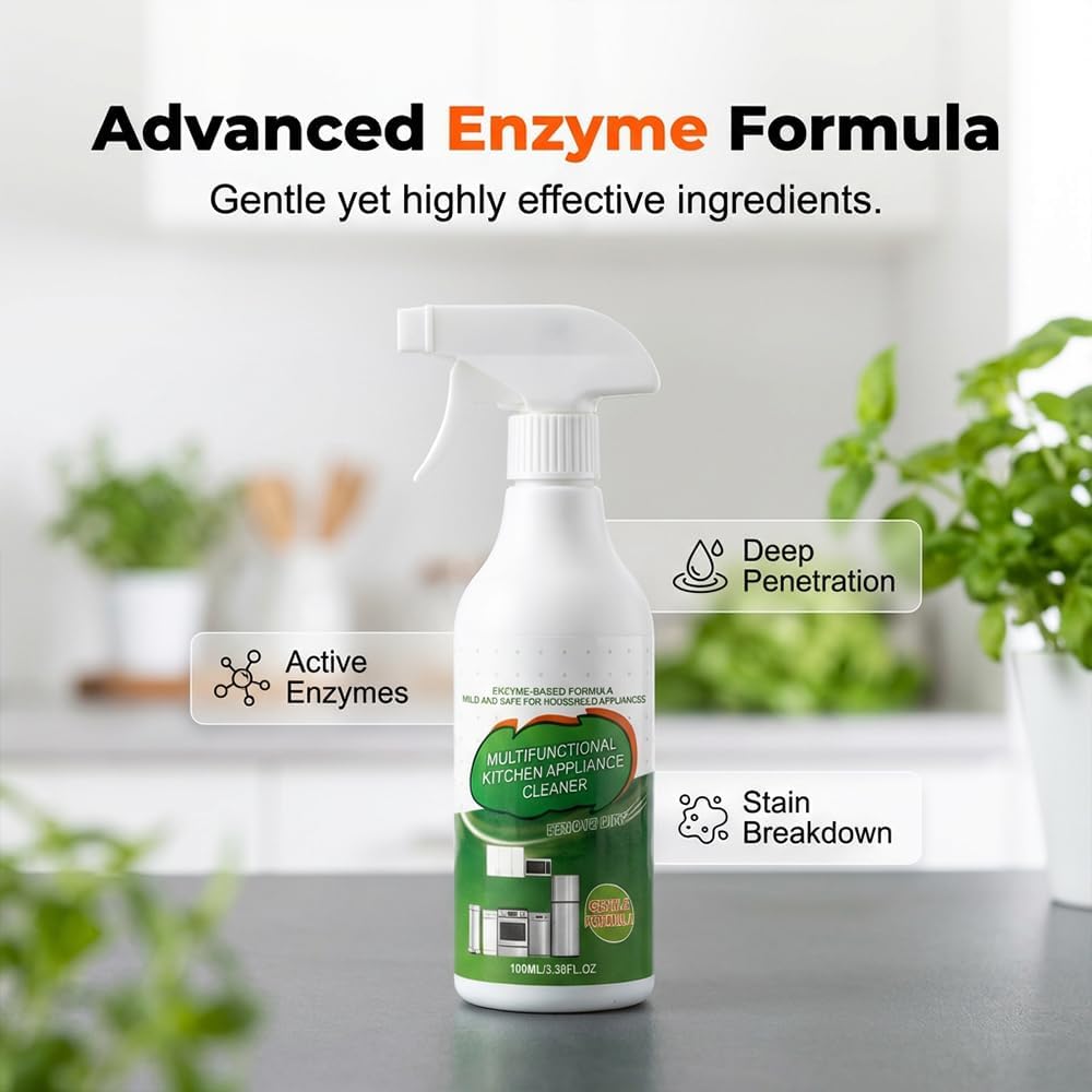 Kitchen Cleaner Spray, Heavy Duty Oil Stain Remover, Multi-Purpose Household Cleaner for Cooktop, Oven, Stove, Range Hood, Fast Grease Cleaning, 100ml/3.38 Fl.Oz (2)