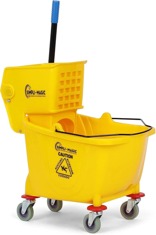 Simpli-Magic Side Press Wringer Combo Commercial Rectangular Mop Bucket on Wheels, 35-Quart, Yellow
