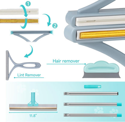 Carpet Rake for Pet Hair Removal Tool, Reusable Pet Hair Remover Broom, Dog&Cat Hair Remover Scraper Rake with 54” Adjustable Long Handle, 3 Pcs Carpet Brush Rake for Rugs, Mats, Couch, Furniture
