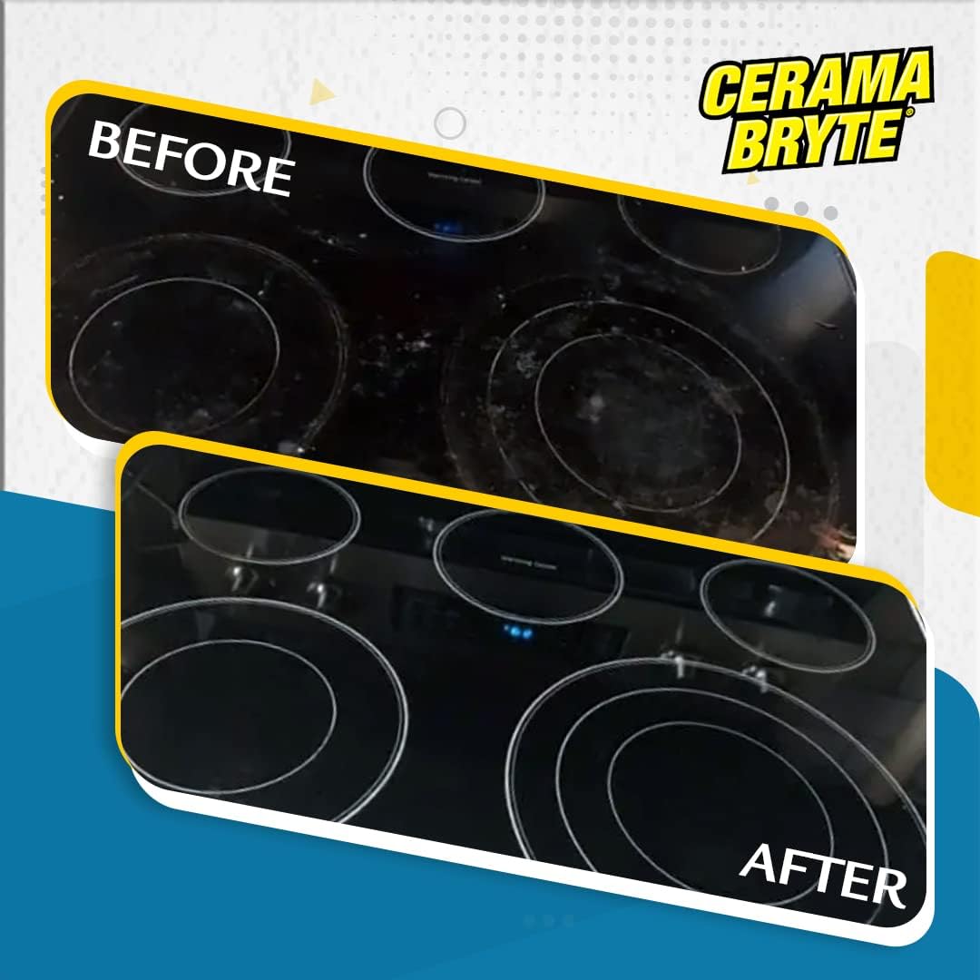 Cerama Bryte 10 Pack Cleaning Pads Cooktop, Stove Top Cleaner and Glass includes 1 Pow-R Grip Tool for easy cleaning