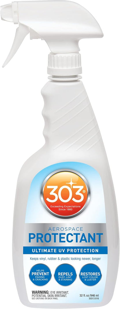 303 Products (30308CSR) UV Protectant Spray for Vinyl, Plastic, Rubber, Fiberglass, Leather & More – Dust and Dirt Repellant - Non-Toxic, Matte Finish, 16 Fl. oz., White