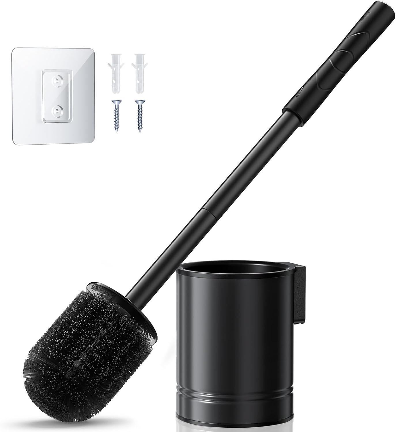 HAMITOR Toilet Bowl Brush Set: Compact Space-Saving Design with Hidden Holder for Small Bathrooms, Apartments & RVs - Bathroom Cleaning Accessories - Rustproof Toilet Scrubber Cleaner Kits Silver