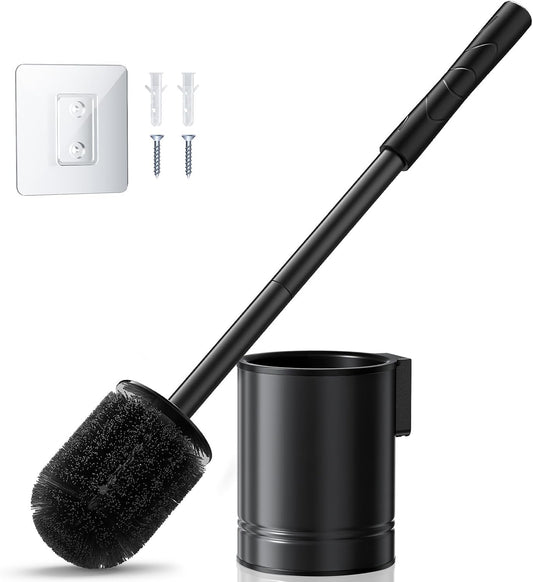 HAMITOR Toilet Bowl Brush Set: Compact Space-Saving Design with Hidden Holder for Small Bathrooms, Apartments & RVs - Bathroom Cleaning Accessories - Rustproof Toilet Scrubber Cleaner Kits Silver