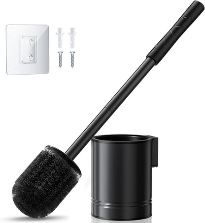 HAMITOR Toilet Bowl Brush Set: Compact Space-Saving Design with Hidden Holder for Small Bathrooms, Apartments & RVs - Bathroom Cleaning Accessories - Rustproof Toilet Scrubber Cleaner Kits Silver