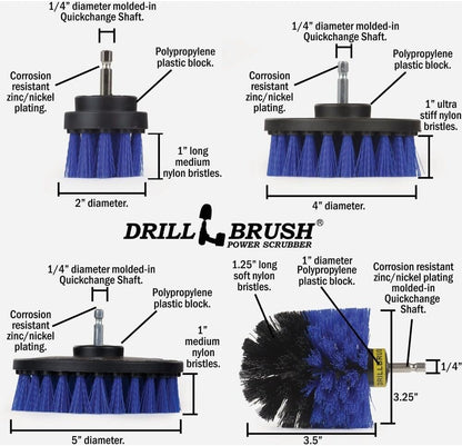 Nylon Drill Brush Attachment Set for Bathroom Cleaning - Power Scrubber Brush Kit for Bathtub, Shower, Tile, and Grout - All-Purpose Household Cleaning Brushes for Drill - Electric Grout Cleaner Kit