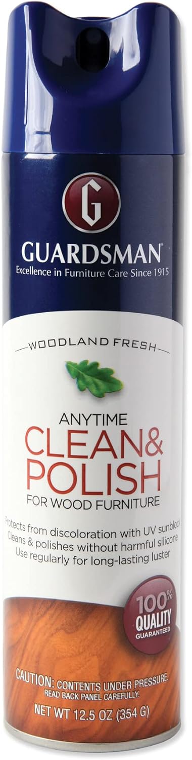 Guardsman Anytime Clean & Polish Wood Cleaner & Furniture Polish for Cabinets, Tables, and Other Wood Surfaces, Spray Bottle, Lemon Fresh, 16 Fluid Ounces