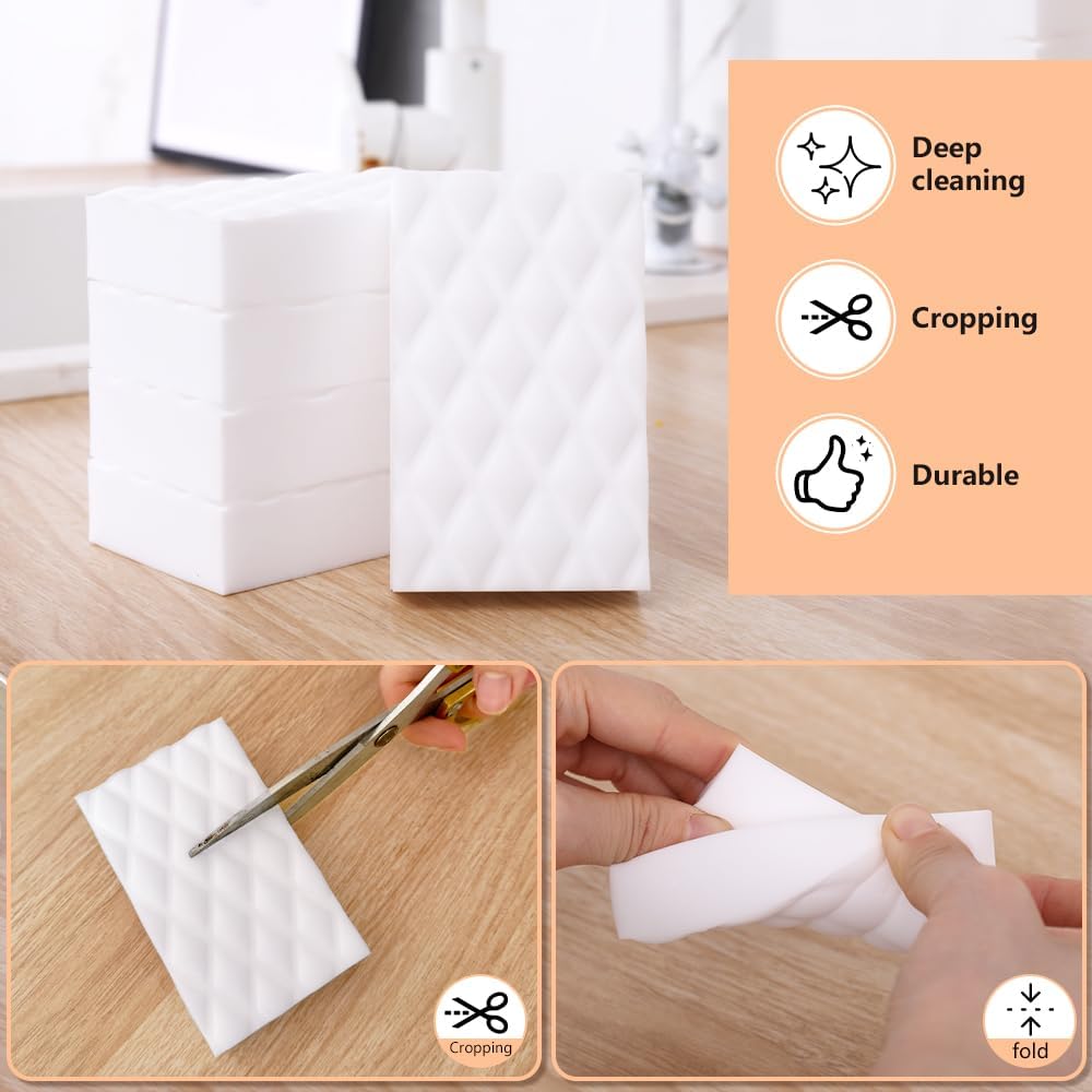 Magic Sponges Eraser,10 Pack Melamine Sponge in Bulk,2X Density,Long Lasting,Cleaning Sponge for Kitchen, Bathroom,Bathtub, Sink,Furniture, Wall Cleaner (White,3.93x2.36x0.79in)