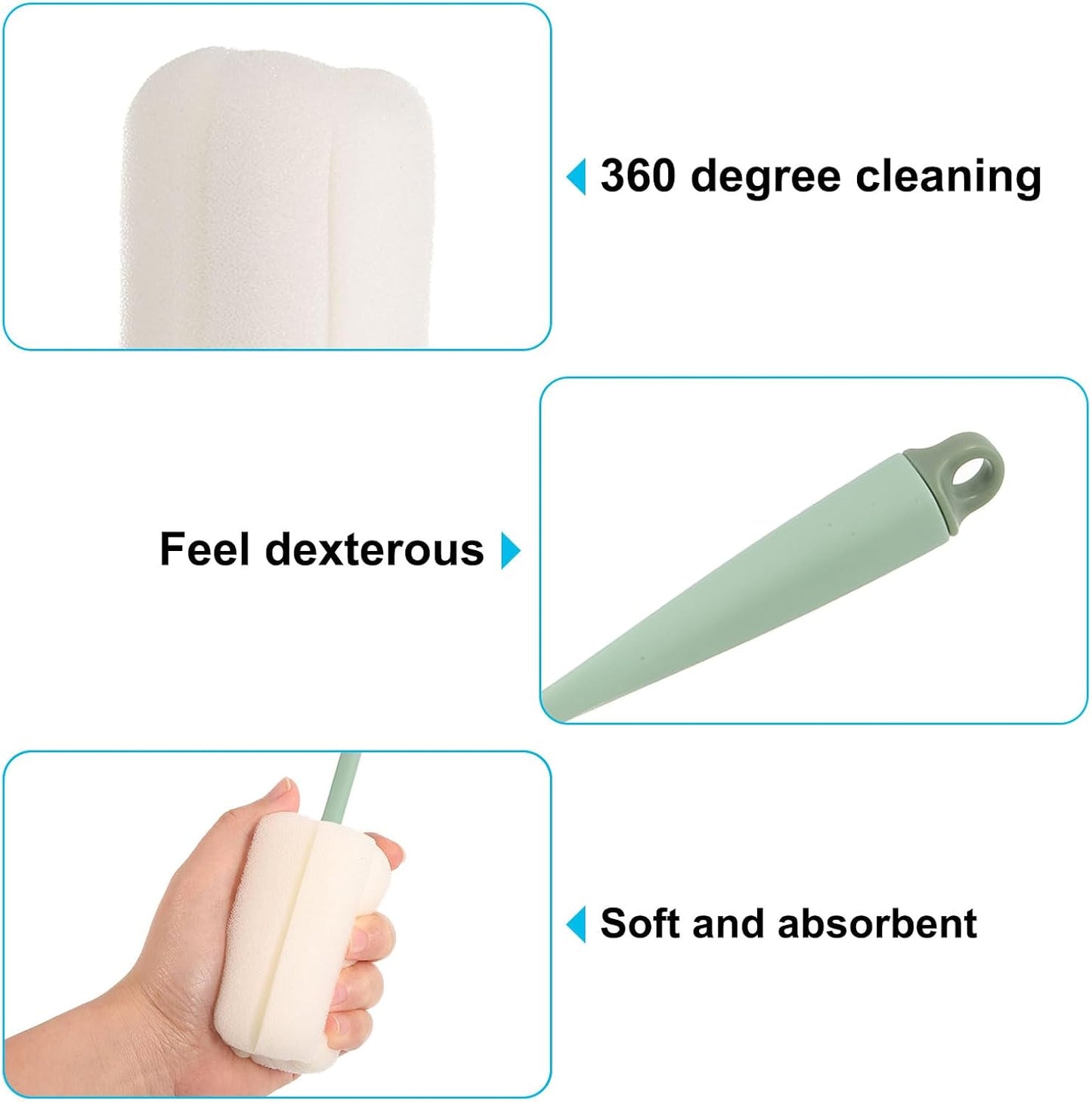 uxcell Bottle Soft Brush,1 Pcs - 10'' Cleaner Brush with Soft Sponge, Cup Cleaner Brush for Cleaning Sports Bottles, Coffee Mugs,Nipple Brush (Peacock Blue)