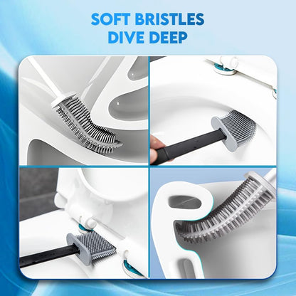 Modern Minimalist Silicone Black Toilet Brush with Holder - Pack of 2 Toilet Bowl Brush Set - Self-Cleaning & Splash-Free, Easy-Rinse Design with Wall Mounted Holder Bathroom Accessory.