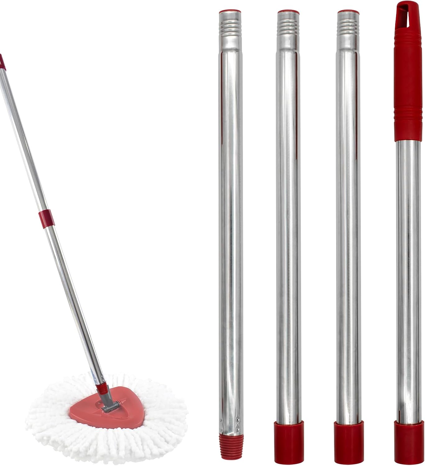 Spin Mop Handle,Mop Heads Replacements,Scrubber Mop Head and Mop Base Combo Set Compatible with Ocedar RinseClean 2-Tank Spin Mop,Mop Replace Head and Scrub Brush Set for Multi-Surface Hard Floor