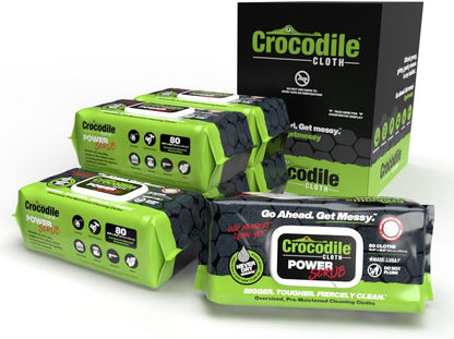 Crocodile Cloth PowerSCRUB Cleaning Wipes – 80 (15" x 10") Dual-Surface Cloths, Heavy-Duty, Moist, Absorbent, & Disposable - Safe on Skin & Multiple Surfaces