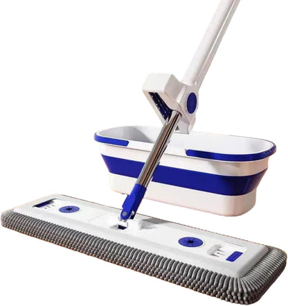 Thickened Chenille Flat Mop and Bucket Set, 360° Spin Mop for Floor Cleaning, Heavy Duty Self Squeezing Mop Bucket System for Home Kitchen Bathroom (2 Reusable Microfiber Mop Pads)