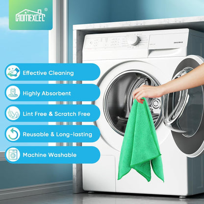 HOMEXCEL Microfiber Cleaning Cloth 210GSM, Pack of 12, Size:11.5" x 11.5", Ultra-Soft, High-Density Non-Abrasive Cleaning Towels for Cars, Glass, Kitchen, Reusable Rags, Blue/Green/Yellow/Pink