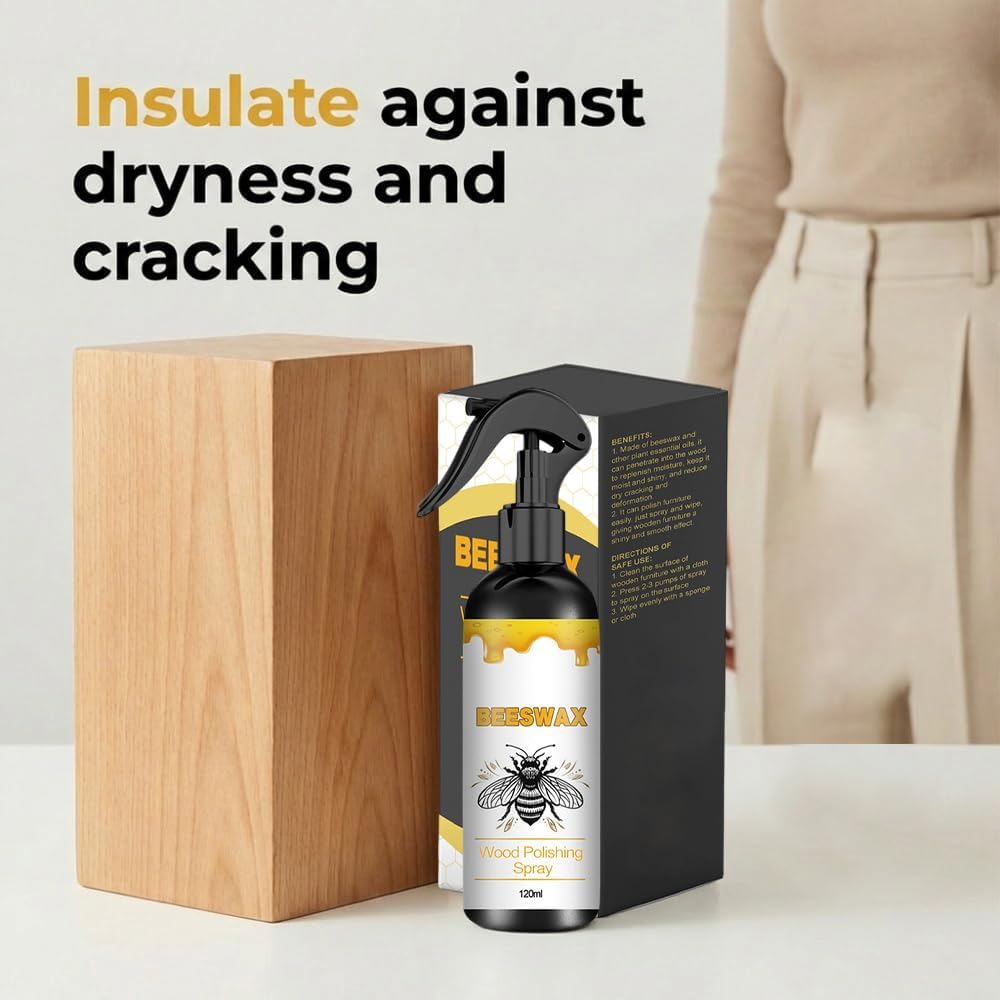 2026 Upgrade Natural Beeswax Care Spray Restorer, Beeswax Wood Polish Essential Oil Wax, Bees Wax Furniture Polish & Cleaner Spray for Wooden Product Floor (1 Set)