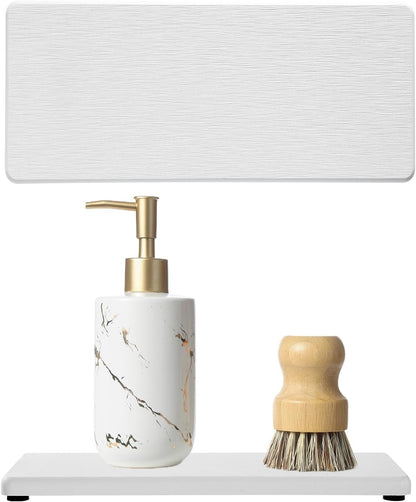 2PCS Water Absorbing Stone Drying Tray for Kitchen Counter & Bathroom Sink, Diatomite Faucet Splash Guard, Soap Dispenser Rack & Sponge Holder Caddy Organizer, Marble White (Printed Pattern), 9"x 3.5"