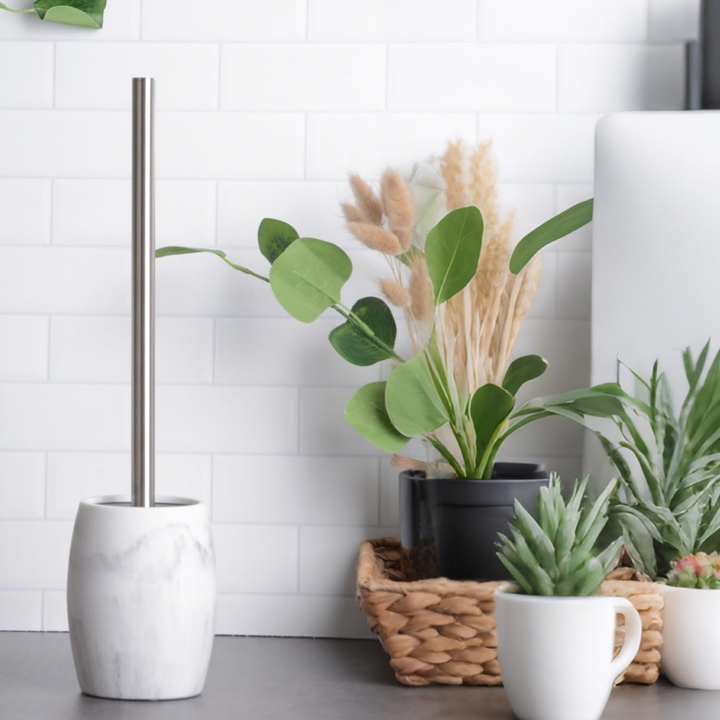 Clasin Home Toilet Bowl Brush and Holder with Stainless Steel Long Handle, Toilet Scrubber Brush with Durable Base, 360° Deep Cleaning Bristles for Bathroom, Compact Set for Small Space (Beige)