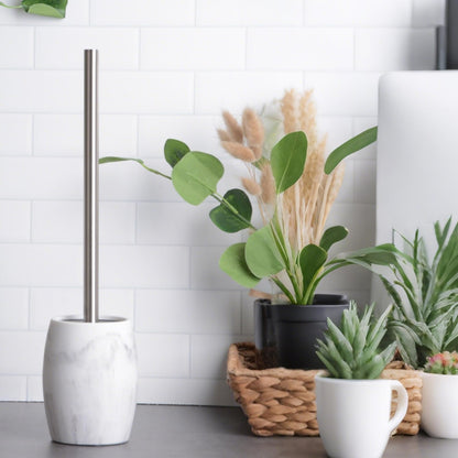 Clasin Home Toilet Bowl Brush and Holder with Stainless Steel Long Handle, Toilet Scrubber Brush with Durable Base, 360° Deep Cleaning Bristles for Bathroom, Compact Set for Small Space (Beige)