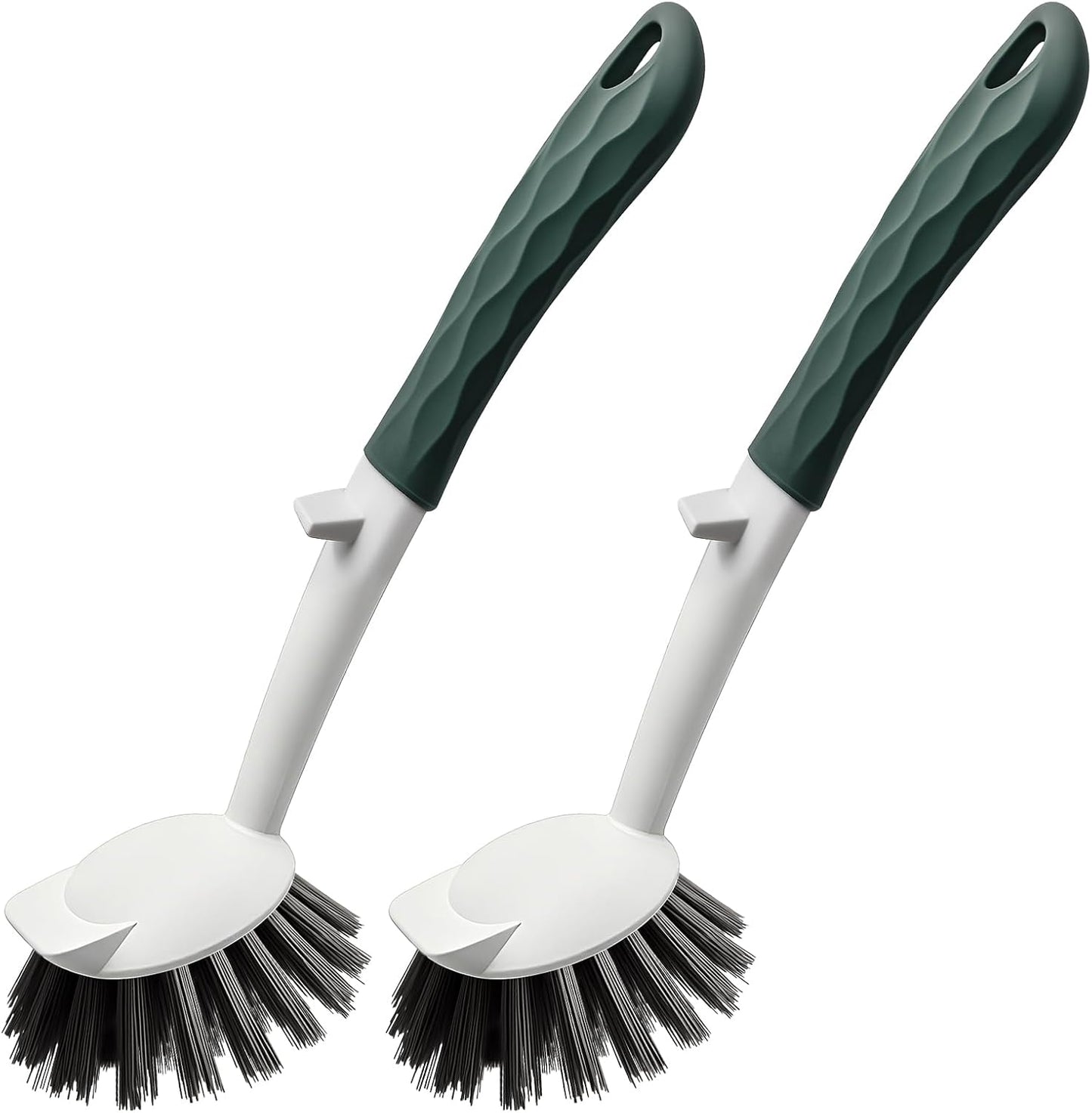 Dish Brush, 2 Pack with Comfortable Handle, with Built-in Scraper, Scrub Brush with Medium Firm bristles for Cleaning Dishes, Sink, Pots (Brown)
